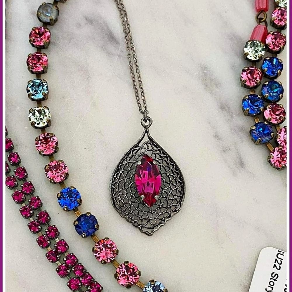 #Sabika Summer 2022 Open Sea Coral Reef Filigree Marquis Necklace Antique Silver - Picture 4 of 5